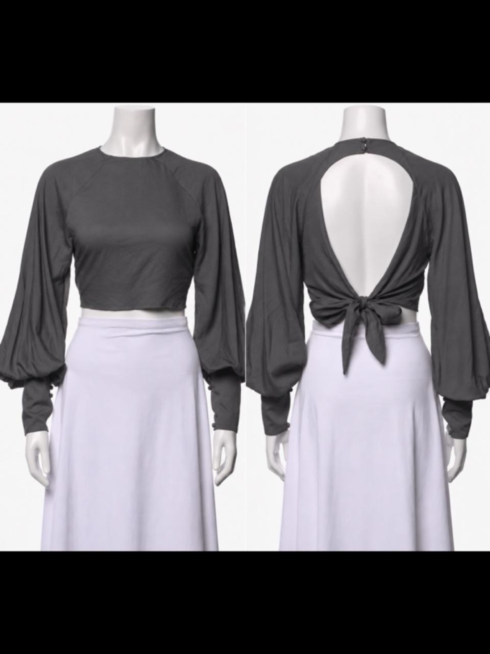 MOUSSY dark gray / charcoal cropped blouse XS